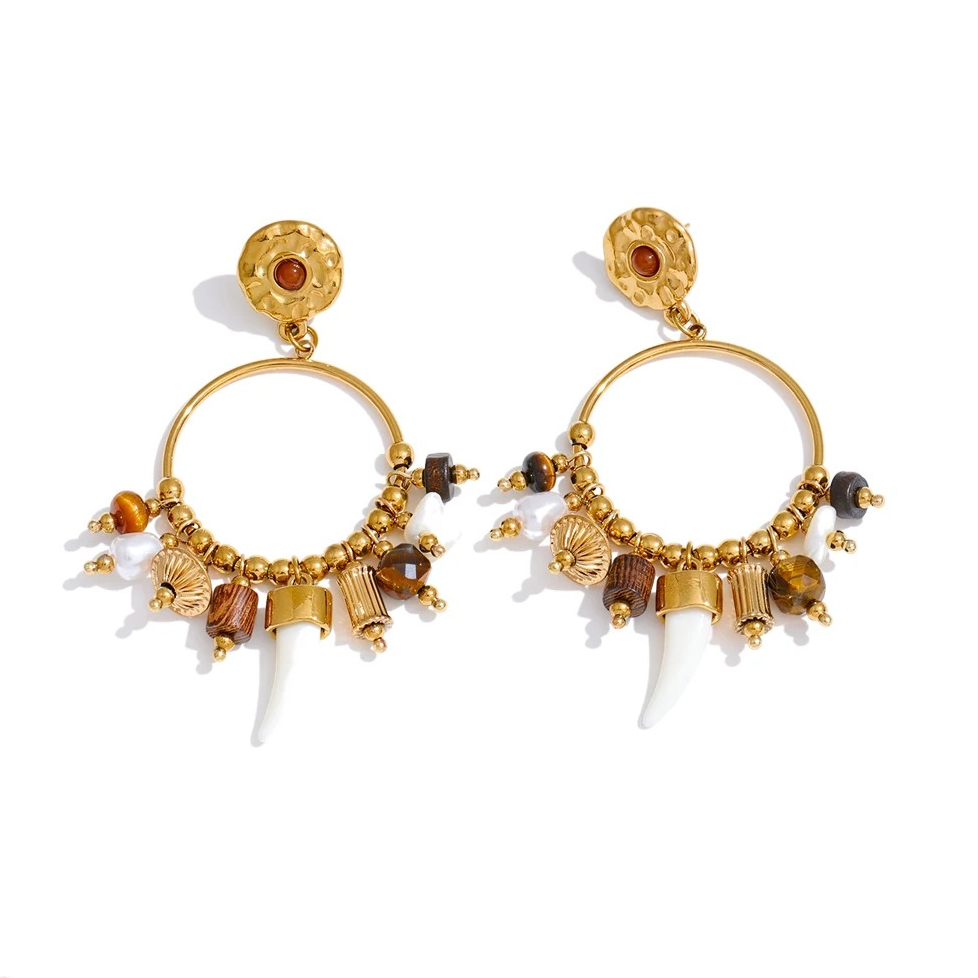 Pendientes de perla de resina y madera exclusivos