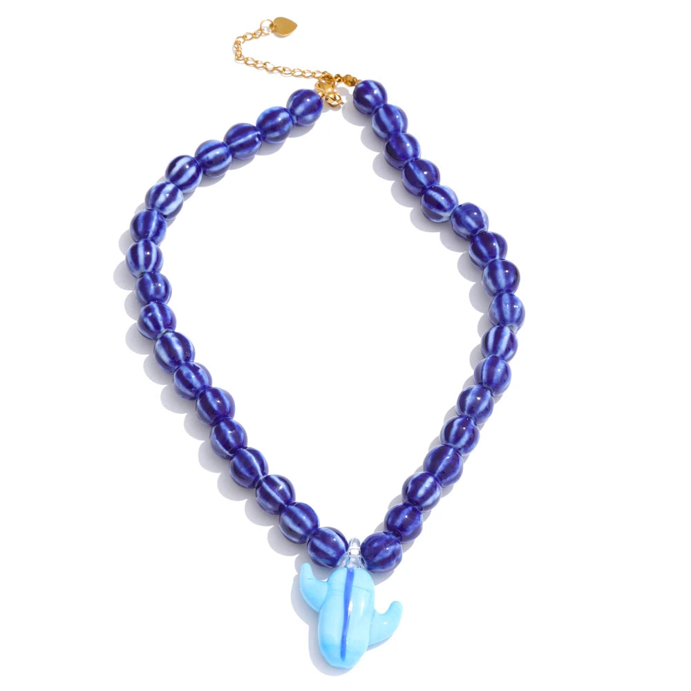 Colgante de cactus con cuentas de cerámica