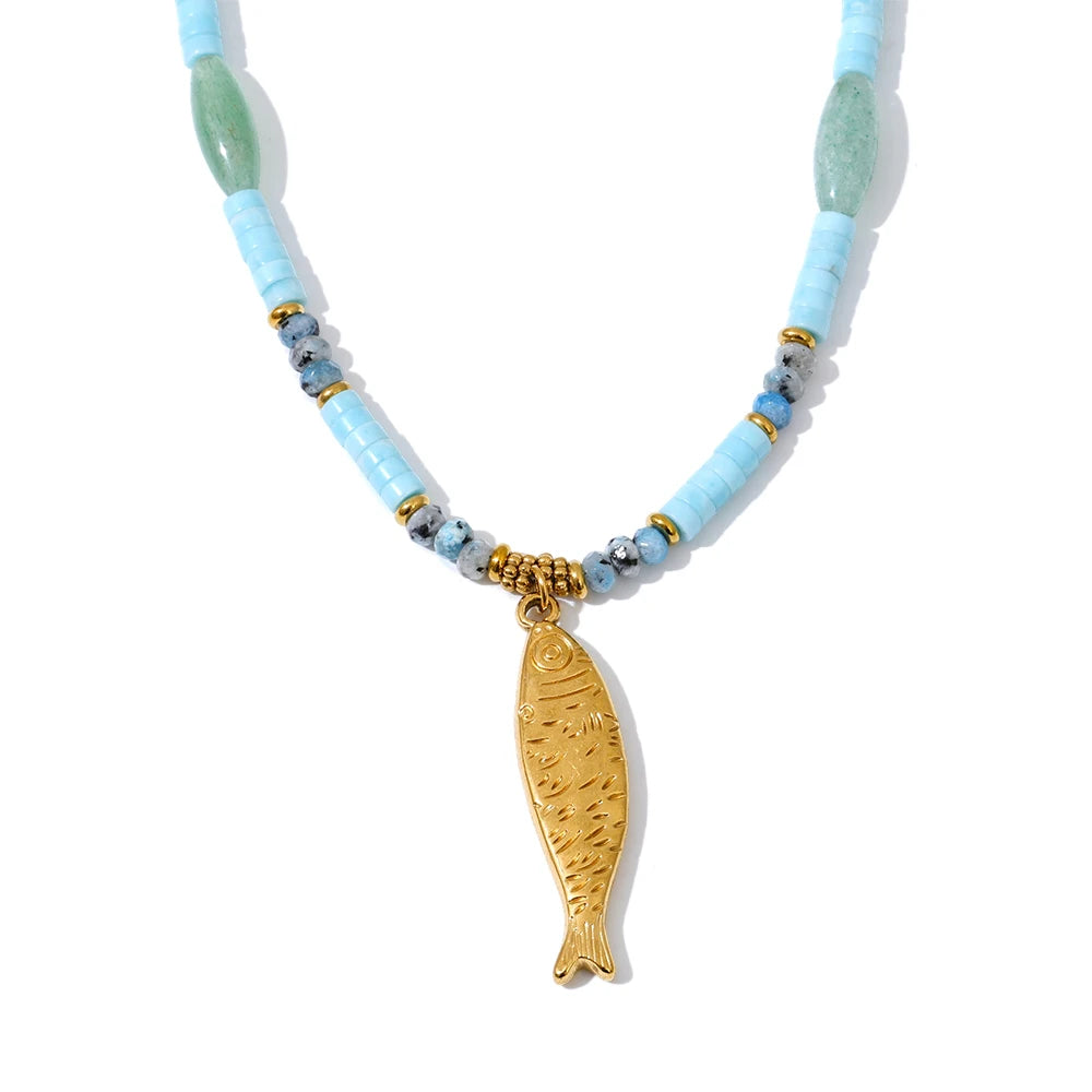 Collar de pez con piedra de aventurina natural