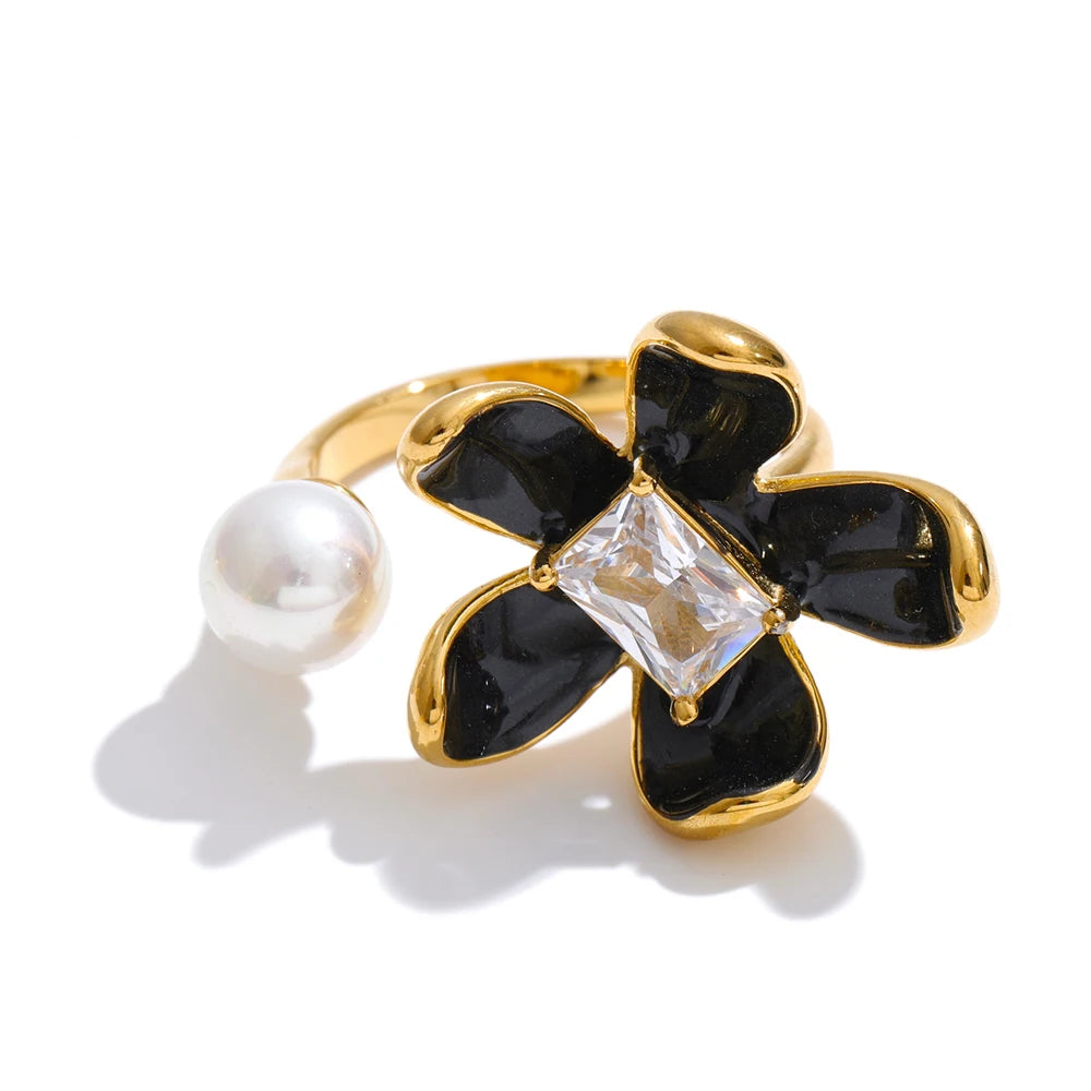 Anillo Casanova de esmalte y circonita chapado en pvd