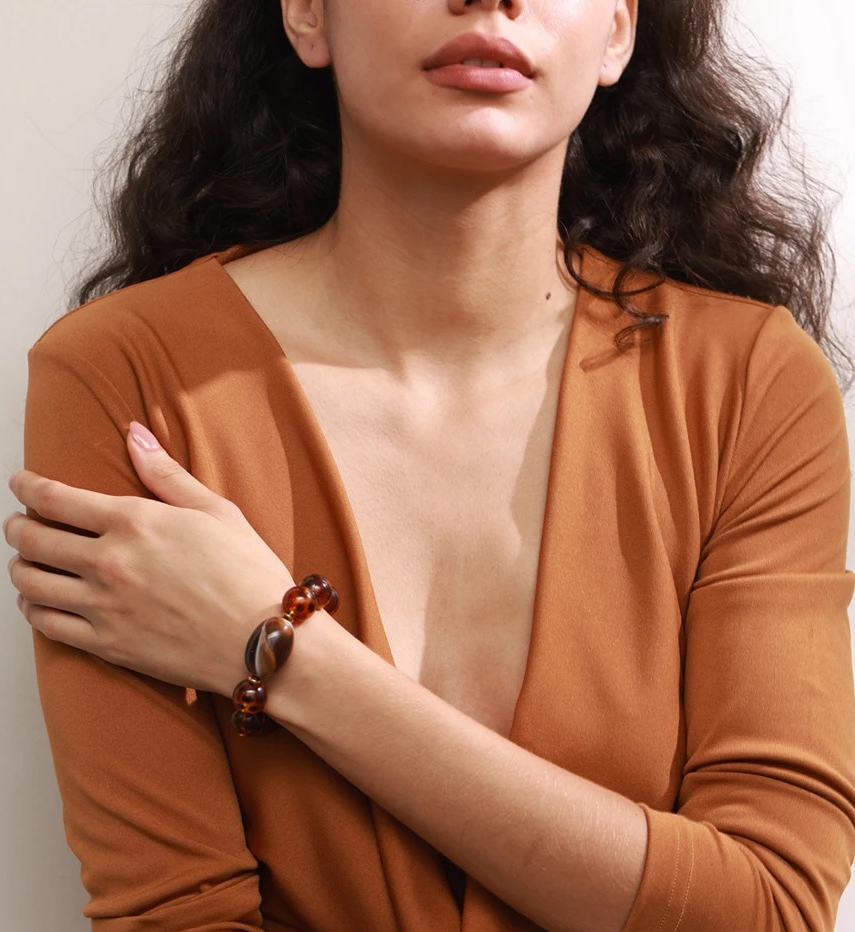 Pulsera Jara de acero inoxidable de resina hecha a mano