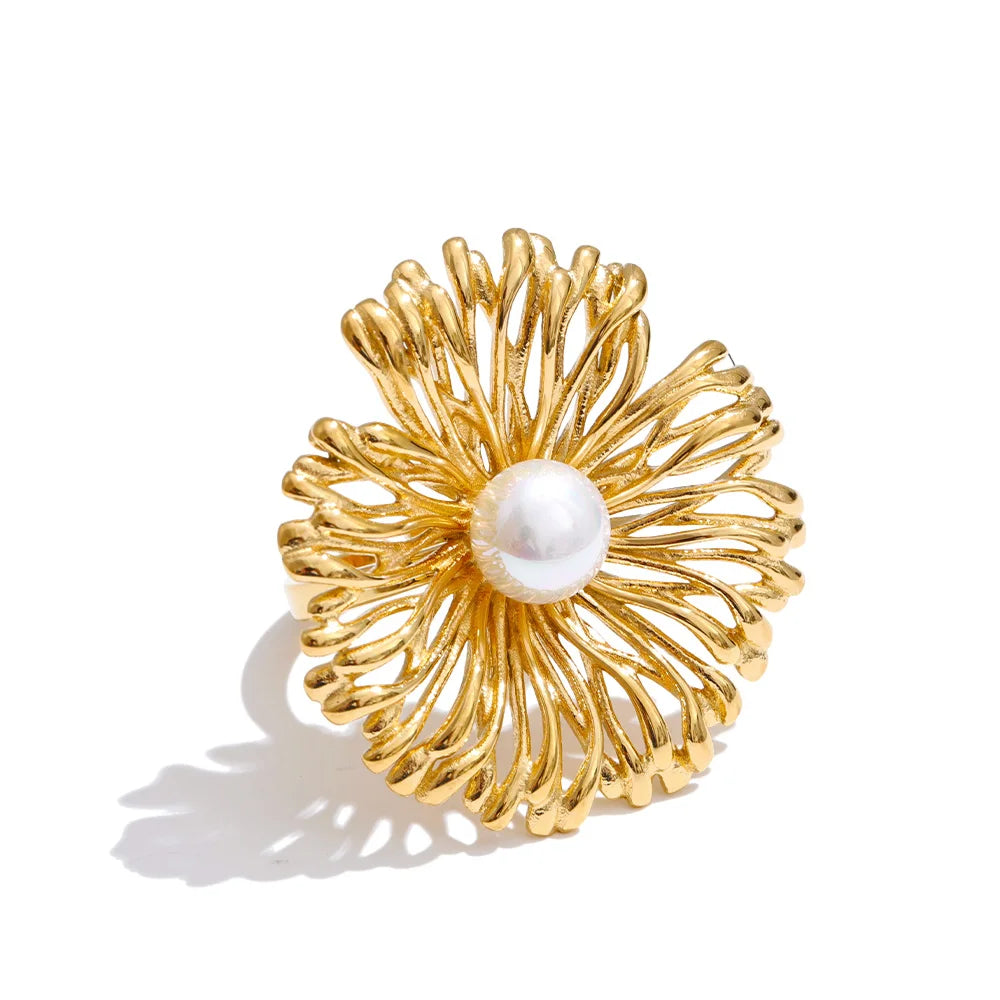 Anillo Nuria ajustable de acero inoxidable con perla