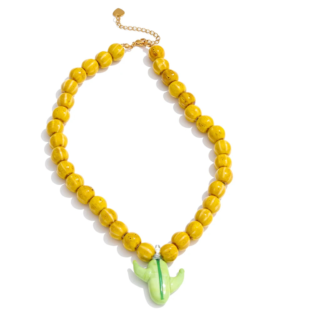 Colgante de cactus con cuentas de cerámica