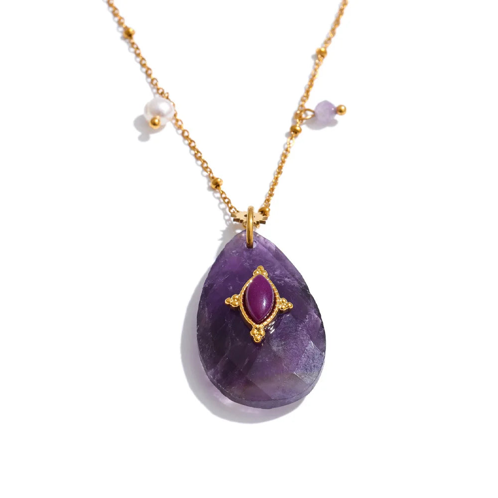 Collar con colgante con piedras naturales de amatista