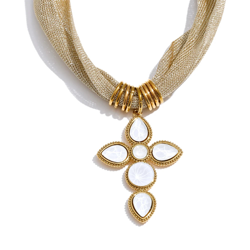 Collar de cruz de cristal brillante