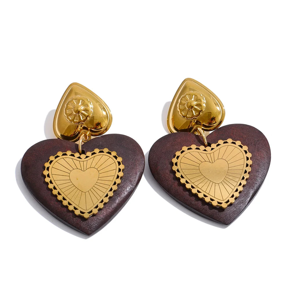 Pendientes Presume de madera de acero inoxidable