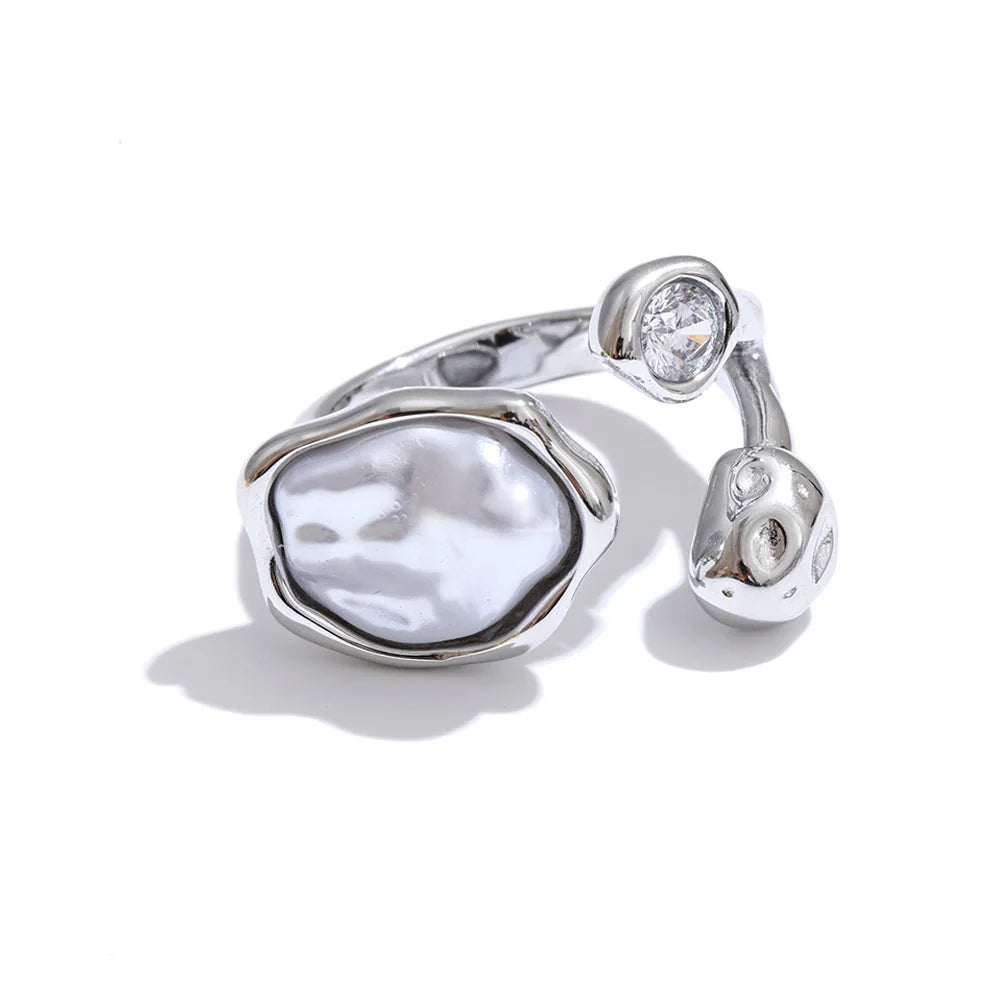 Anillo Marbber chapado en oro y platino con perlas