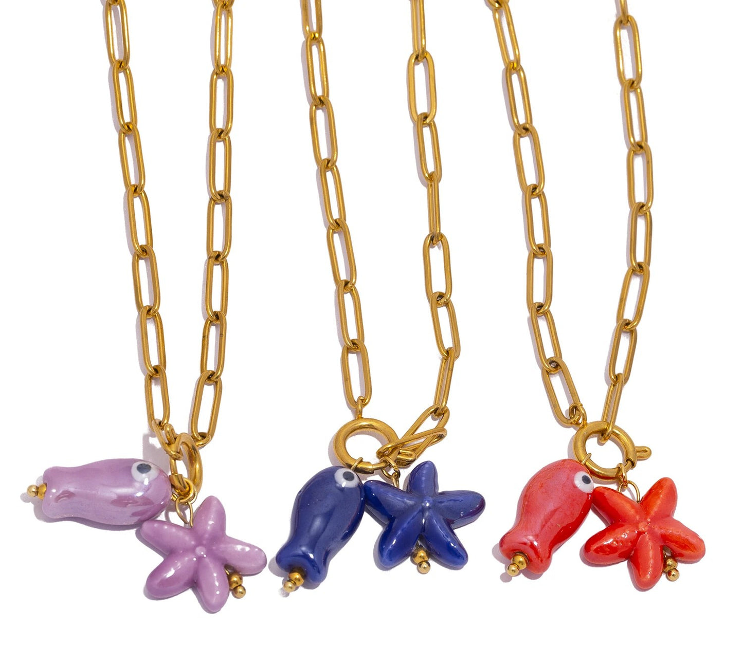 Collar con colgante de pez y estrella de mar