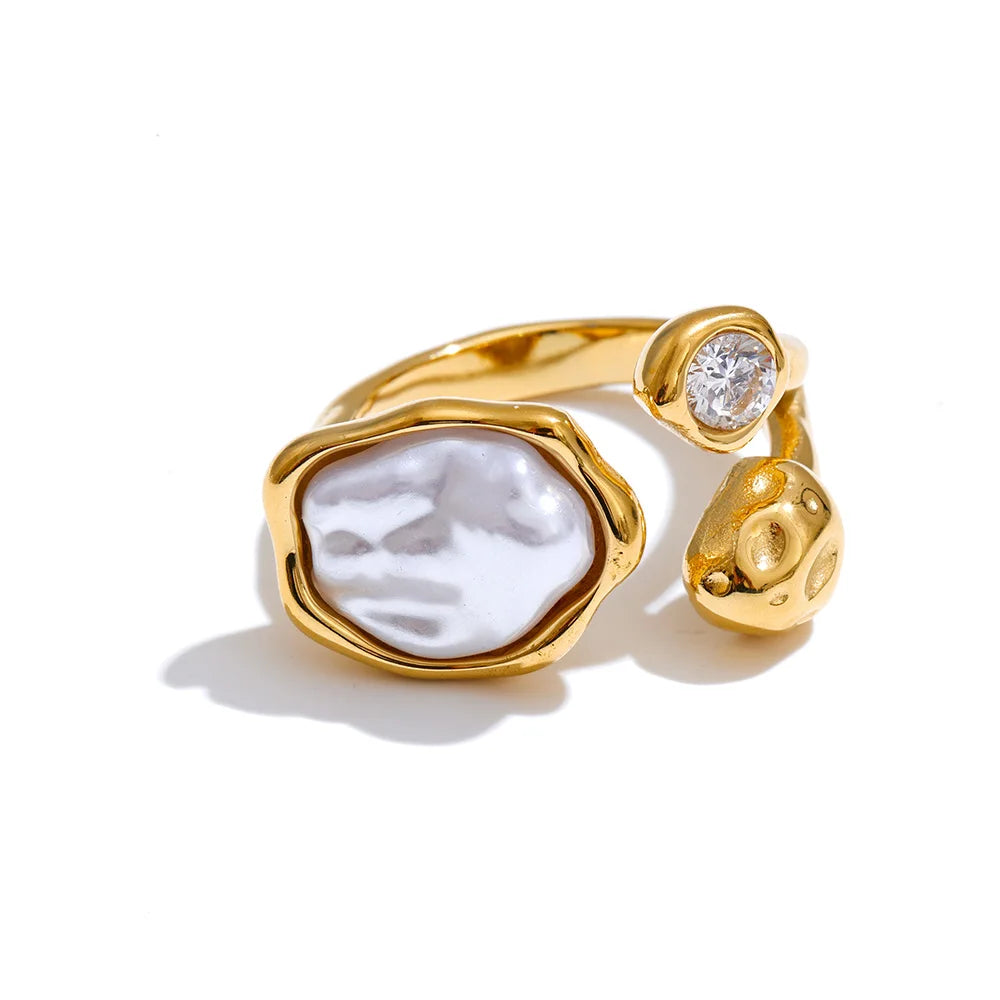 Anillo Marbber chapado en oro y platino con perlas