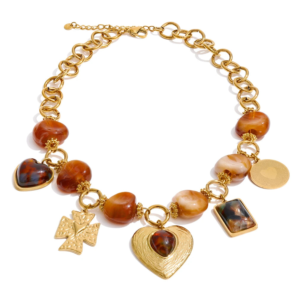 Collar Otoño de corazón en resina