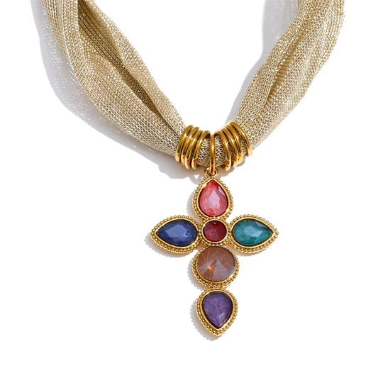 Collar de cruz de cristal brillante