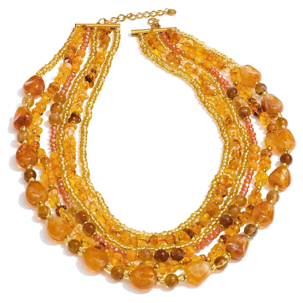 Collar Otoño de resina en capas de acero inoxidable