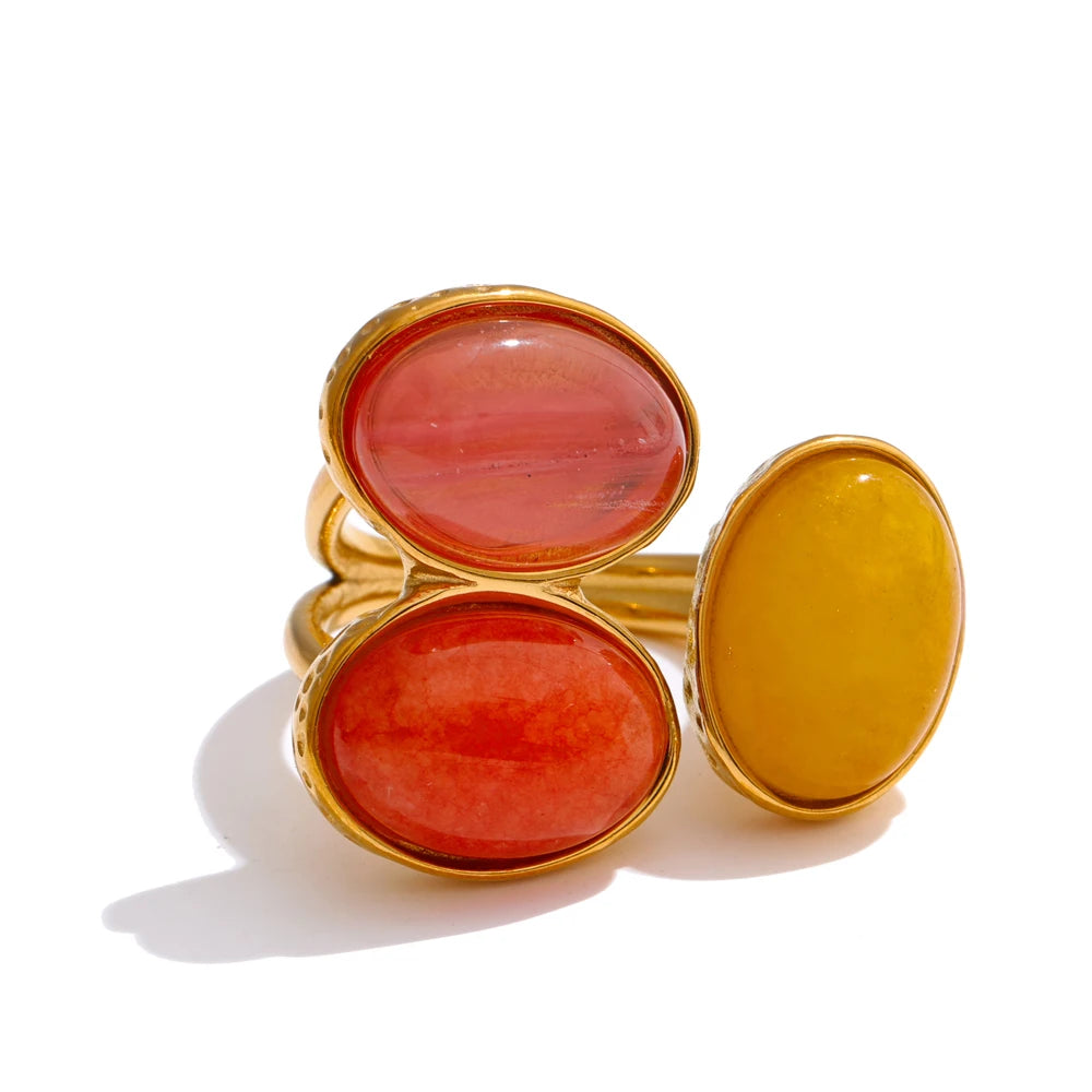 Anillo ajustable de concha y aventurina natural