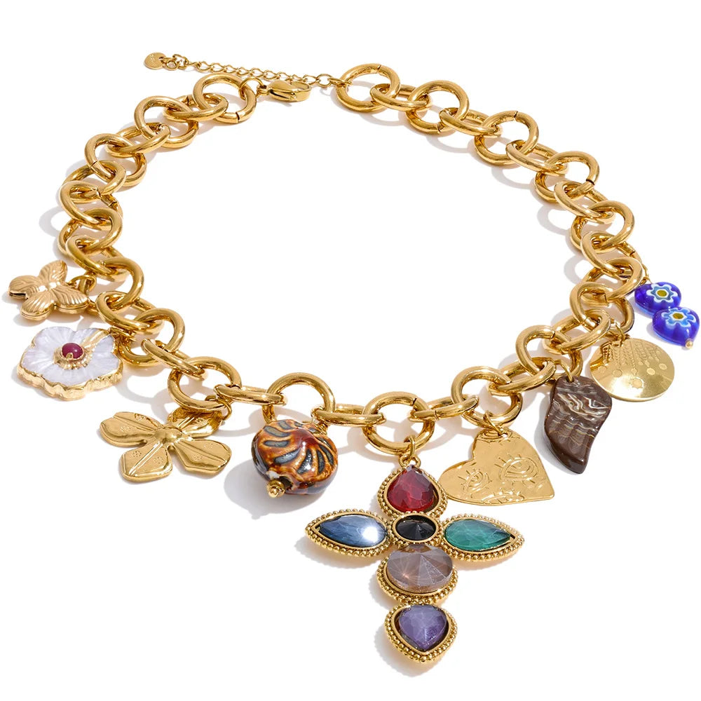 Collar premium de cruz y circonita de acero inoxidable