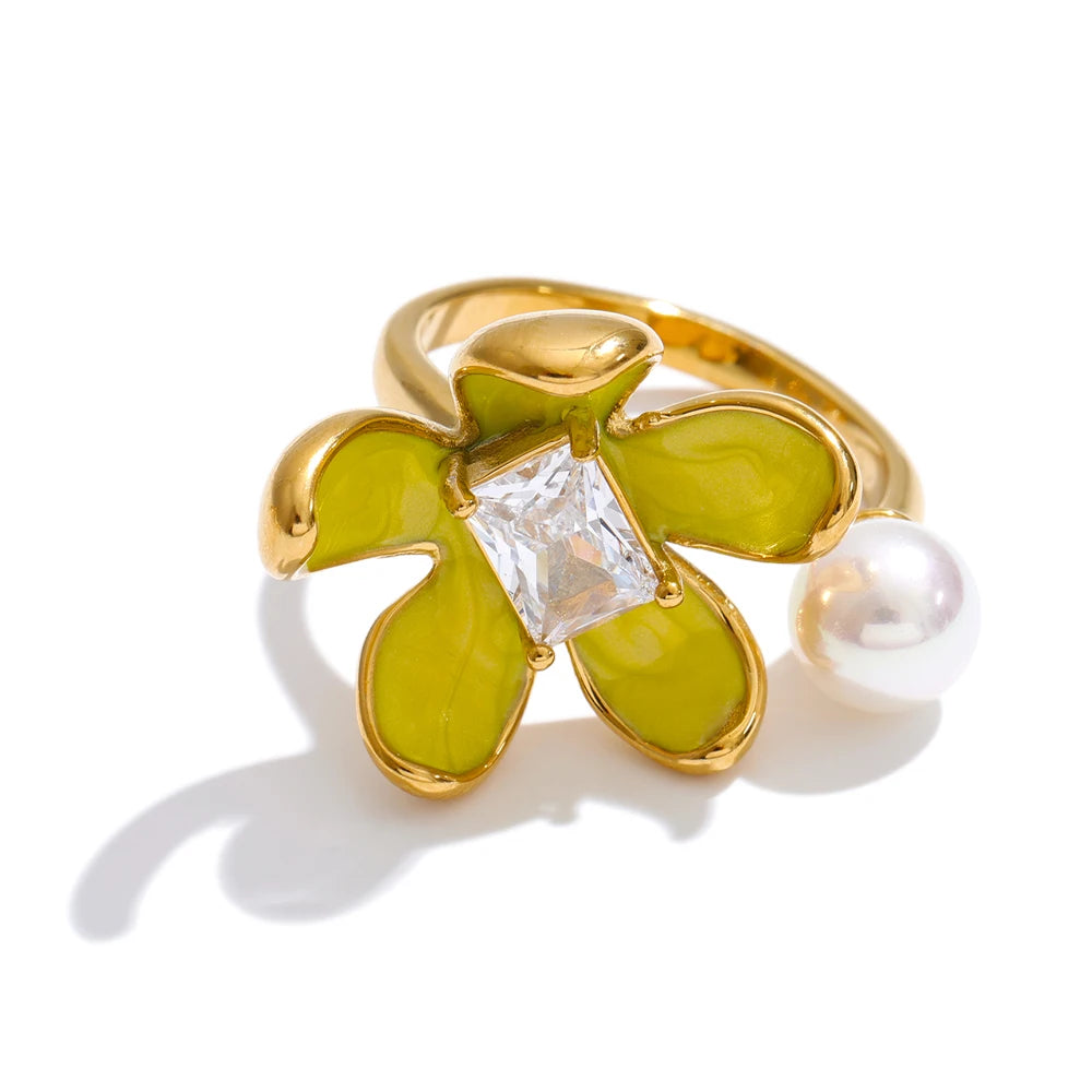 Anillo Casanova de esmalte y circonita chapado en pvd