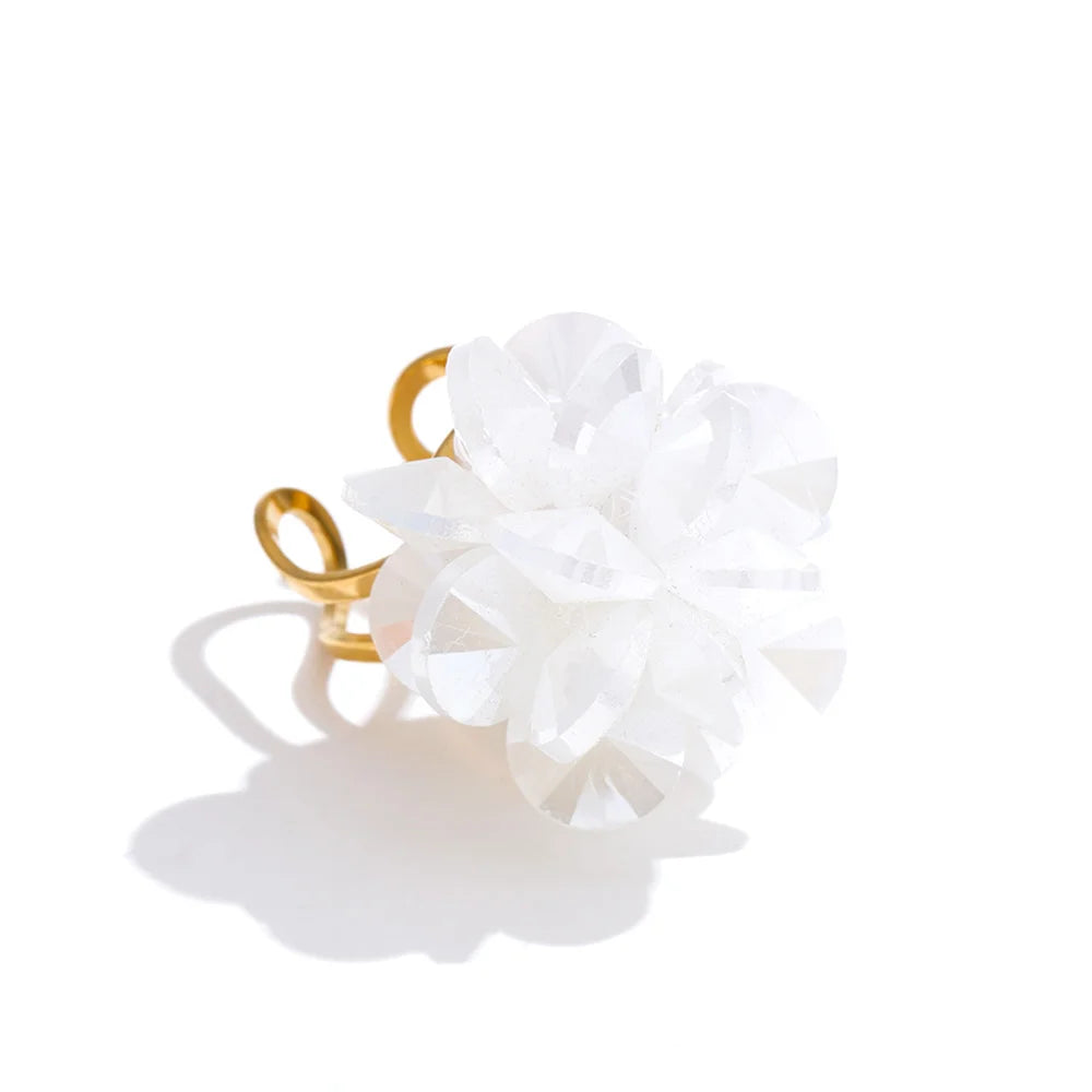 Anillo abierto ajustable hecho a mano con bola de cristal