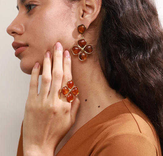 Pendientes Ámbar resina chapado en 18K