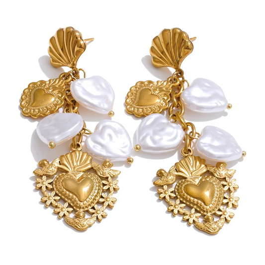 Pendientes Lisa con perlas chapado en PVD